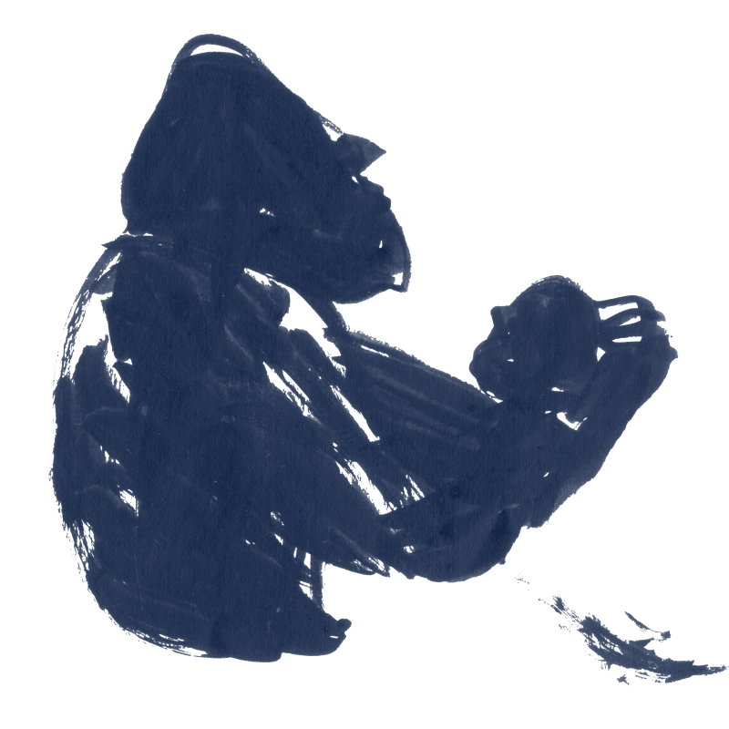 Hand-drawn portrait of a Western lowland gorilla holding her newborn daughter. Drawn at Bristol Zoological Gardens in September 2011 in black ink using a Kuretake No. 13 brush pen.